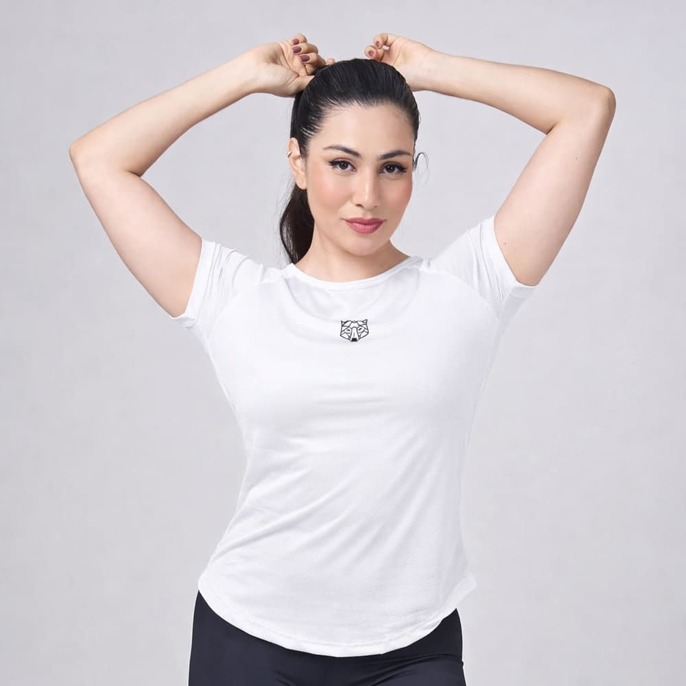 Camiseta Feminina Dry Fit Lobo Geométrico Branco — imagem 4
