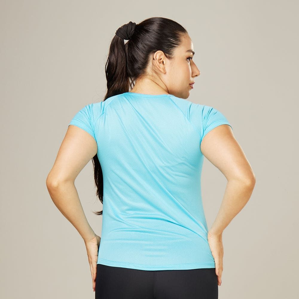 Camiseta Feminina Dry Fit New Horizon Azul Pavão — imagem 5
